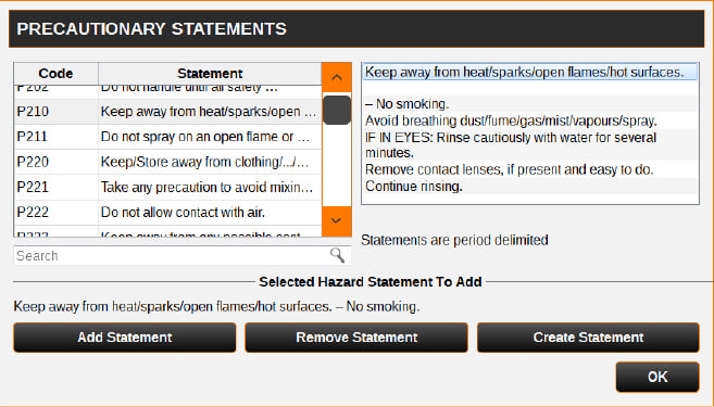 chemical-labeling-module-precautionary-statements-labelforge-pro