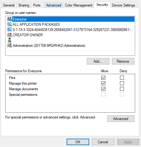 All Printers Printer Properties